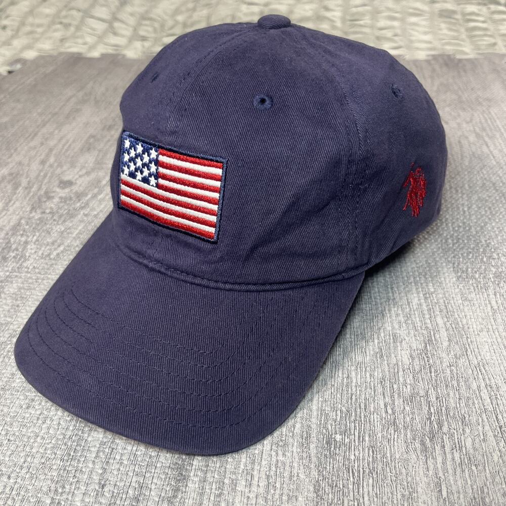 U.S. Polo Assn Strapback Hat Cap Blue American Flag Adjustable Embroidered Red